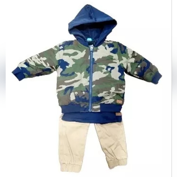 KOALA KIDS 3pc Set 2T Green Hooded Camo Jacket Long Sleeve Tee Pants Outfit NWT - Picture 2 of 14